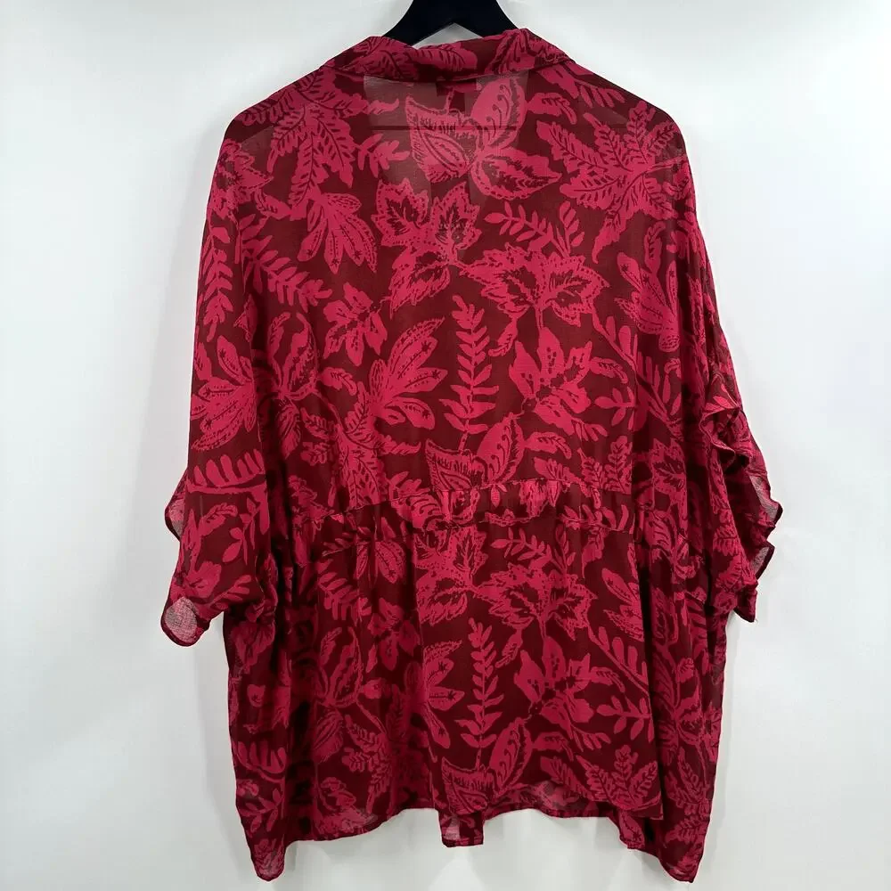 Torrid Red Pink Cap Sleeve Polo Blouse - Picture 6 of 8